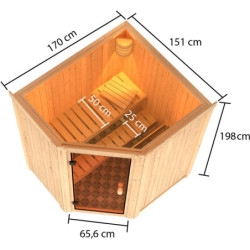 Sauna traditionnel d'angle FAURIN Woodfeeling 2 à 3 places 68mm KARIBU