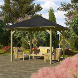 Kiosque de jardin carré Sevilla – 3,40x3,40m – avec shingles – Karibu