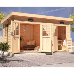 Sauna extérieur Niska bois naturel avec vestibule 5 à 6 places 38mm Woodfeeling KARIBU
