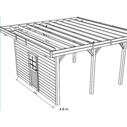 Paroi frontale avec porte simple centrée 480x245cm pour carport modulable en bois traité autoclave - SOLID