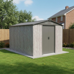 Abri de jardin métal 7,15m² WoodTouch beige  + kit d'ancrage X-METAL
