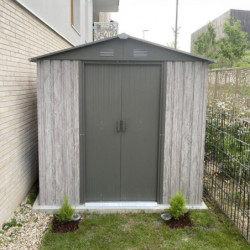 Abri de jardin métal 2,54m² WoodTouch beige  + kit d'ancrage X-METAL