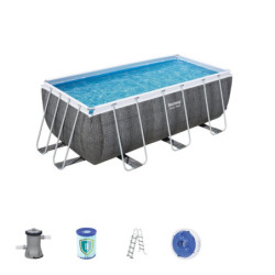 Piscine hors sol rectangulaire Power Steel 412x201x122cm effet rotin - Bestway