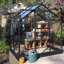 Serre Allium Venus 3,7m² en aluminium laqué gris et verre trempé 3mm + embase incluse - Natura Lams