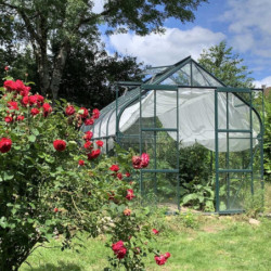 Serre Aloé Diana 9,70m² en aluminium laqué vert et verre trempé 3mm + embase incluse - Natura Lams