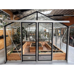 Serre de jardin ESSENTIA 14,10m² en aluminium naturel et verre trempé 4mm + embase incluse - Lams