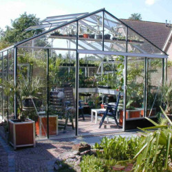 Serre de jardin SUPRA 23m² en aluminium naturel et verre trempé 4mm + embase incluse - Lams