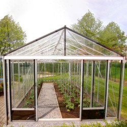 Serre de jardin SUPRA 28,60m² en aluminium naturel et verre trempé 4mm + embase incluse - Lams