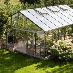 Serre de jardin SUPRA 24,40m² en aluminium naturel et verre trempé 4mm + embase incluse - Lams