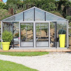 Serre de jardin SUPRA 38,20m² en aluminium naturel et verre trempé 4mm + embase incluse - Lams