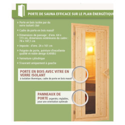 Sauna traditionnel 38mm 5 à 6 places Sahib 2 sans couronne - avec porte à économie d'énergie KARIBU