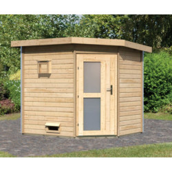 Sauna d’extérieur d’angle en bois Mikka - 5 à 6 places 38mm avec porte opaque KARIBU