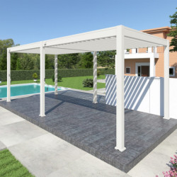 Pergola bioclimatique autoportante en alu blanc 3x6m Ombrea