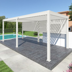 Pergola bioclimatique autoportante en alu blanc 3x6m Ombrea
