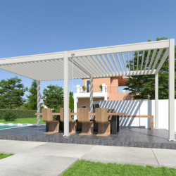 Pergola bioclimatique autoportante en alu blanc 3x6m Ombrea