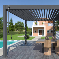 Pergola bioclimatique autoportante en alu anthracite 3x6m Ombrea