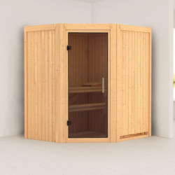 Sauna traditionnel d'angle TAURIN 2 à 3 places 68mm sans couronne - avec porte moderne KARIBU