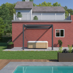 Pergola bioclimatique adossée en alu anthracite 3x3m Ombrea
