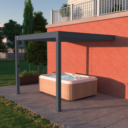 Pergola bioclimatique adossée en alu anthracite 3x3m Ombrea
