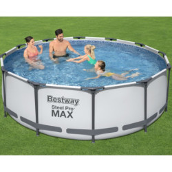 Piscine tubulaire ronde Steel Pro MAX™ 366x100cm avec filtre à cartouche Flowclear™ - Bestway