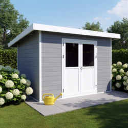 Abri de jardin en bois composite 28mm gris clair 9m² PREMIUM toit plat - Woodlife Garden