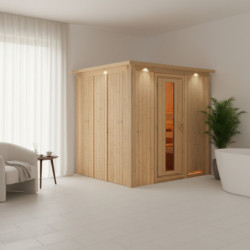Sauna traditionnel Daria Plug &Play - 4 à 6 places 68mm avec couronne et porte à économie d'énergie KARIBU