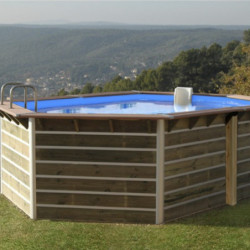Piscine hexagonale allongée démontable en bois 510x320x129cm SABTANG - Water'Clip