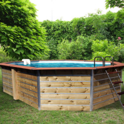 Piscine octogonale allongée démontable en bois 550x375x129cm ST. BERNARD - Water'Clip