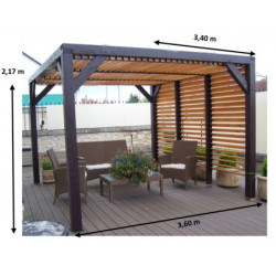 Pergola en bois avec vantelles amovibles sur toiture + 1 côté 340x360x217cm Veneto