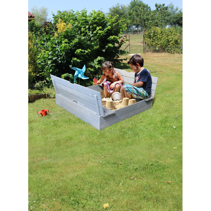 Bac à sable en bois traité avec bancs 118x118x22cm – SOULET
