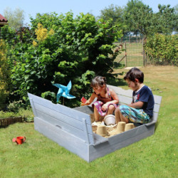 Bac à sable en bois traité avec bancs 118x118x22cm – SOULET