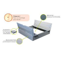 Bac à sable en bois percé pour enfants avec bancs 118x118x22cm SOULET