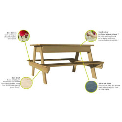 Table de pique-nique en bois avec bac à sable intégré 90x91x50cm SOULET