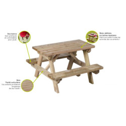 Table de pique-nique en bois traité autoclave 90x89x56cm - SOULET