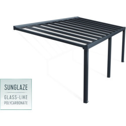 Pergola adossée Stockholm 350x740cm aluminium gris et polycarbonate avec stores de toit rétractables – PALRAM