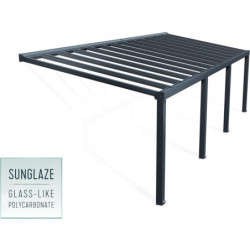 Pergola adossée Stockholm 350x950cm aluminium gris et polycarbonate avec stores de toit rétractables – PALRAM