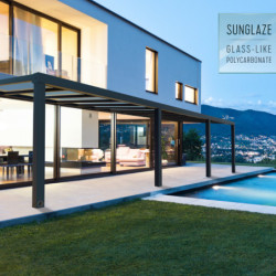 Pergola adossée Stockholm 350x950cm aluminium gris et polycarbonate avec stores de toit rétractables – PALRAM