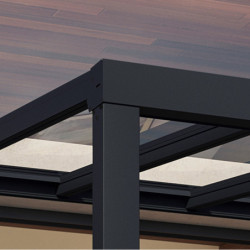 Pergola adossée Stockholm 350x950cm aluminium gris et polycarbonate avec stores de toit rétractables – PALRAM