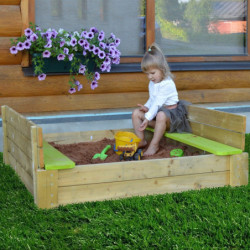 Bac à sable en bois avec bancs 120x120x25cm – Wendi Toys