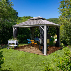 Tonnelle de jardin Messina 298x363cm en aluminium thermolaqué champagne– SOJAG