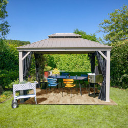 Tonnelle de jardin Messina 363x483cm en aluminium thermolaqué champagne– SOJAG