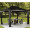 Rideaux occultants en polyester gris pour pergolas Moreno 3x4 et Mykonos 10x14 - SOJAG