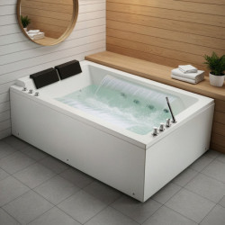 Baignoire balnéo duo antidérapante - système air 1500W + eau - jet cascade - 185x120cm - Aysel - DOCCELLI 
