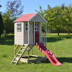 Cabane sur pilotis pour enfants en bois avec toboggan 290x197x242cm Frosch – Wendi Toys