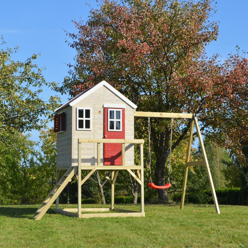 Cabane sur pilotis pour enfants en bois 350x192x242cm avec portique Zebra – Wendi Toys