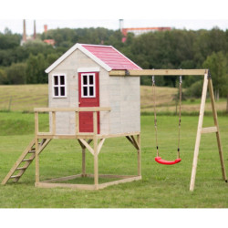 Cabane sur pilotis pour enfants en bois 350x192x242cm avec portique Zebra – Wendi Toys