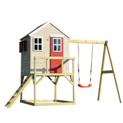 Cabane sur pilotis pour enfants en bois 350x192x242cm avec portique Zebra – Wendi Toys