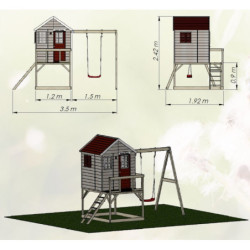 Cabane sur pilotis pour enfants en bois 350x192x242cm avec portique Zebra – Wendi Toys