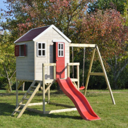 Cabane sur pilotis pour enfants en bois avec balançoire 330x350x242cm Elefant – Wendi Toys