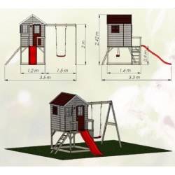 Cabane sur pilotis pour enfants en bois avec balançoire 330x350x242cm Elefant – Wendi Toys